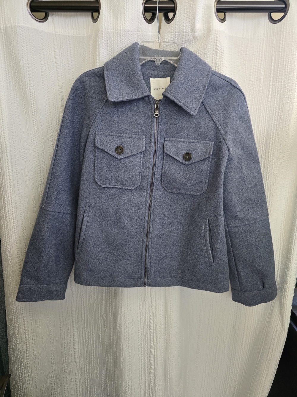 AVEC LES filles Womens Small Dusty Blue Wool Zip-Front Pea Coat